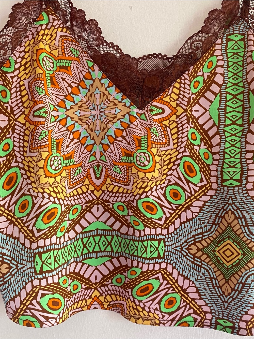 NEW Forever 21 Multi-Color Mosaic Boho Lace Trim Cami size small - Picture 5 of 8